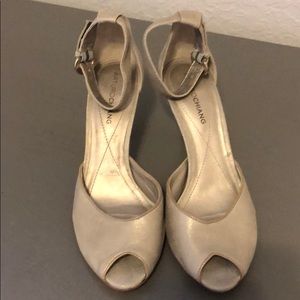 Arturo Chiang gold peep toe heels.